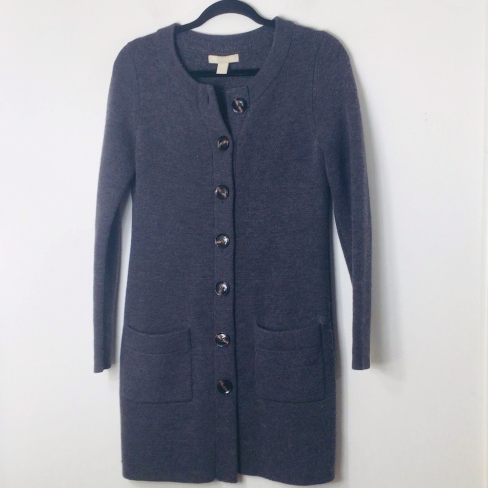 Banana Republic tunic cardigan sweater women small grey merino wool classic